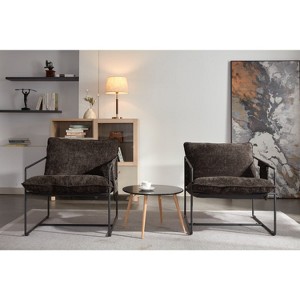 Angel Sar Dark Gray Upholstered Accent Chair with Arm Pocket, 2-in-1 Packed Metal Frame Chair for Living Room & Bedroom - 1 of 4
