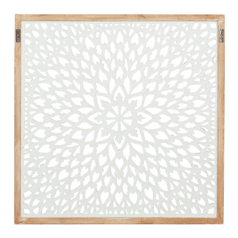 Wood Floral Handmade Intricately Carved Wall Decor with Mandala Design Light Brown - Olivia & May, 4 of 18