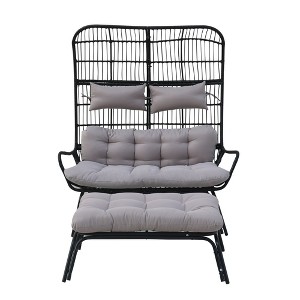 Indoor Outdoor Double Egg Chair with Ottoman Padded Cushions,Wicker Lounge Chair Deep Seating Chair with Footrests,Loveseat for Patio Porch Backyard - 1 of 4