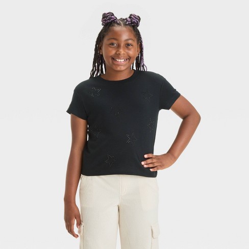 Girls' Short Sleeve Embellished Boxy T-Shirt - Cat & Jack™ - image 1 of 3