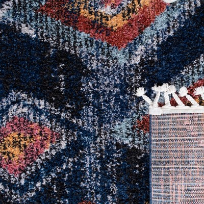 Boho Chic Navy and Multi Diamond Synthetic 4' x 6' Area Rug