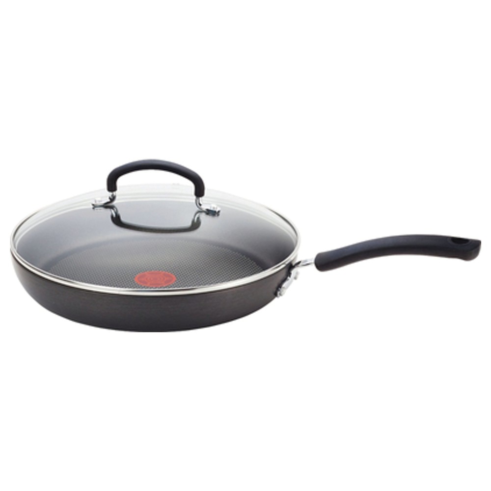 T-fal 12 Frying Pan with Lid Ultimate Hard Anodized Nonstick Cookware Gray