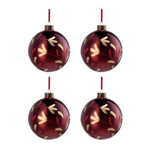 NAYSAYE Party Decoration and Accessories Set of 4 Glass Christmas Ball Ornament for Holiday Celebration, Red, 4.7"*4.7"*4.7" - 1 of 4