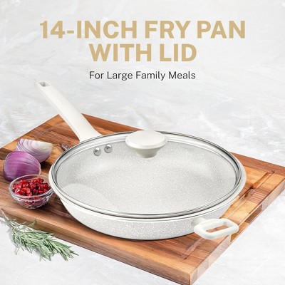 Beige 14'' Aluminum Nonstick Frying Pan with Lid