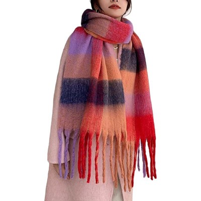 MSDC Winter Women Warm Scarf Long Shawl Large Scarves Cold Weather Thick Blanket Scarfs Colorful Plaid