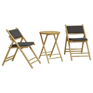 vidaXL 3-Piece Bistro Set Foldable with Dark Grey Bamboo Cushion - 1 of 4