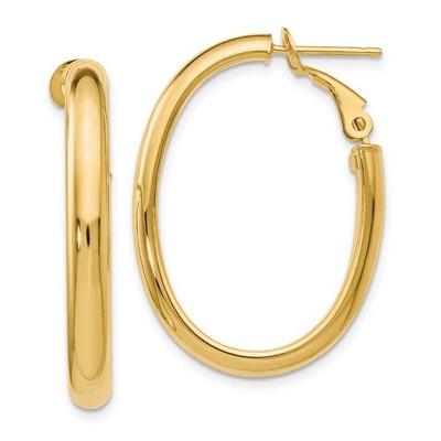 Black Bow Jewelry 4mm Omega Back Oval Hoop Earrings in 14k Yellow Gold, 30mm