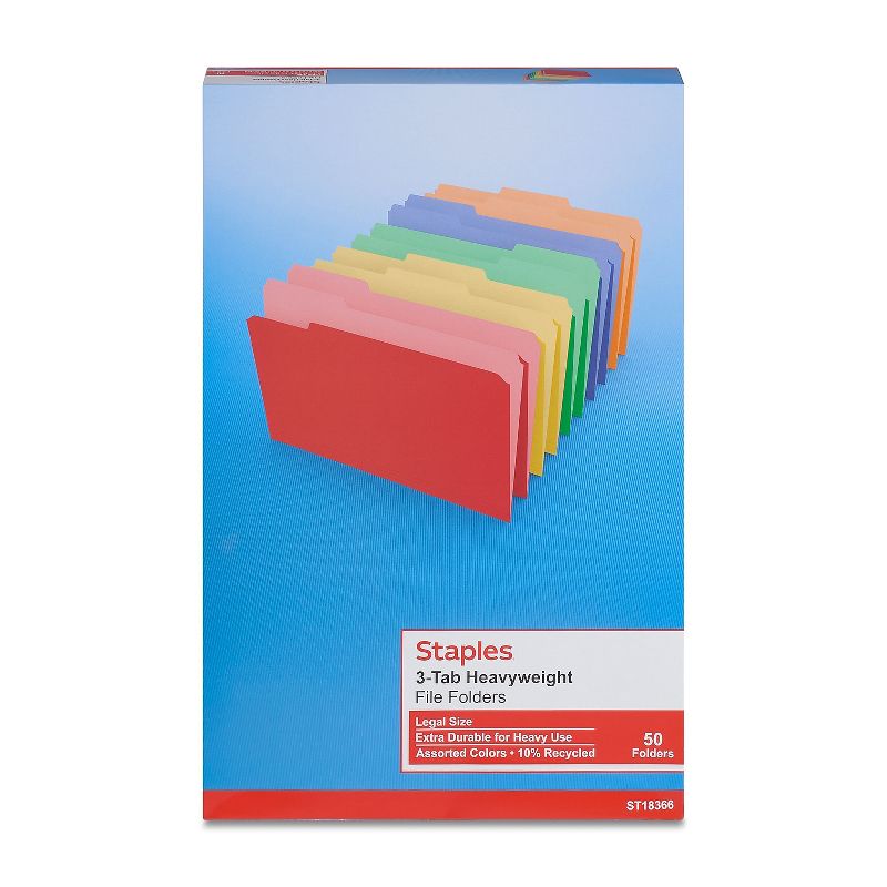 Staples Heavyweight Colored File Folders 3 Tab Legal 50/Box 810352, 4 of 5