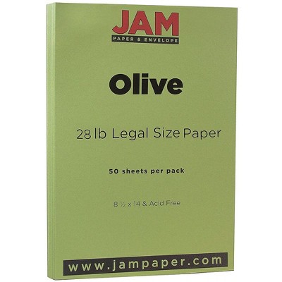 JAM Paper Legal Matte 28lb Paper 8.5 x 14 Olive Green 50 Sheets/Pack 16729367