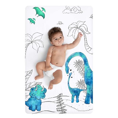 JumpOff Jo Fitted Mini Crib Sheet, Cotton Crib Sheet for Miniature Sized Crib Mattresses, Hypoallergenic and Breathable, 24" x 38", Tiny Dinosaur