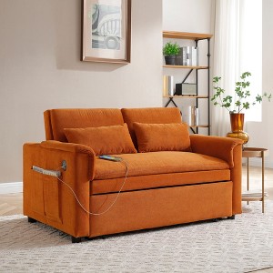 NicBex Convertible Sofa Bed Couch with Side Pockets & Two Pillows,Velvet Upholstered Loveseat Sofa for Living Room,Bedroom - 1 of 4
