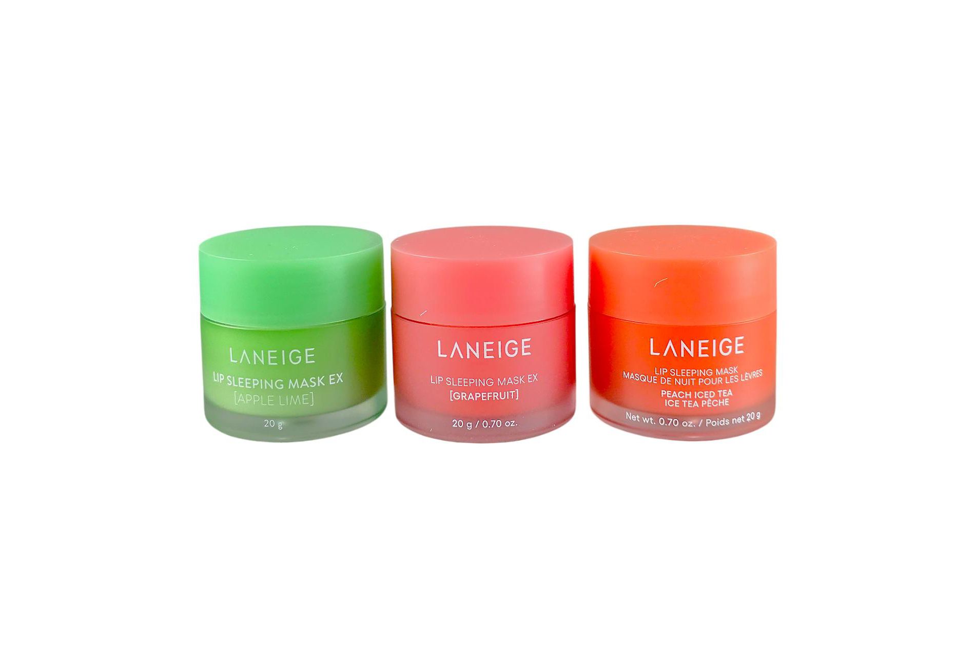 Laneige 3-pc TRIO Summer Vibes VARIETY PACK Lip Sleeping Mask EX (0.70 oz x 3) Peach Iced tea, Grapefruit, Apple Lime - Your Way to the Juiciest Pout