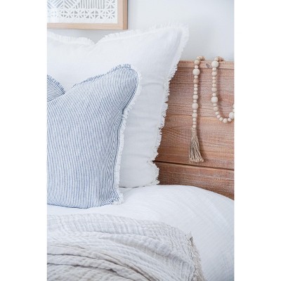 Blue and White Pinstripe Fringe Linen Pillow