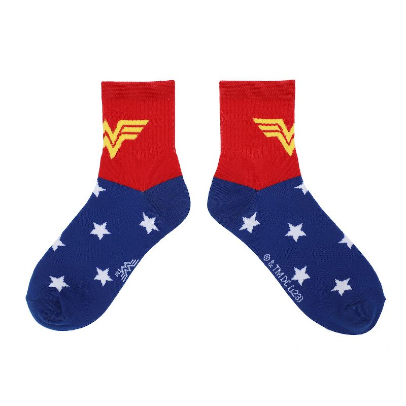 Wonder Woman Logo Red, White and Blue Athletic 3-Pack Quarter Crew Socks, 2 of 7
