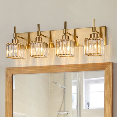 LLHZSY Modern Dimmable Crystal Bathroom Light Fixtures Over Mirror Glam Vanity Lights - 3/4/5 Light - Black+Gold/Chrome/Black/Gold