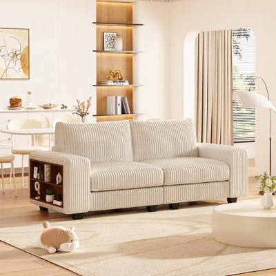 GDFStudio Susanna Beige Corduroy Upholstered Sectional Sofa with Built-In Shelf