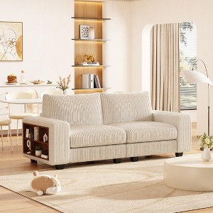 GDFStudio Susanna Beige Corduroy Upholstered Sectional Sofa with Built-In Shelf - 1 of 4