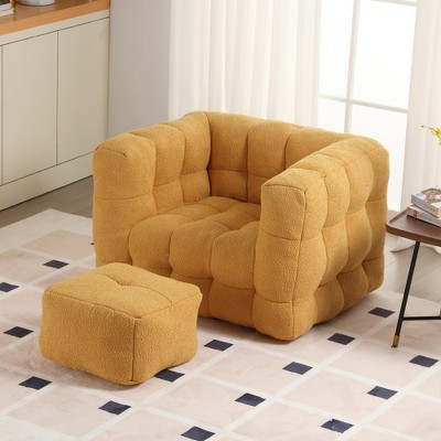 MOONMISS Square bean bag chairs with a footstool and high-density sponge-filled chair for the living room, bedroom and reception room