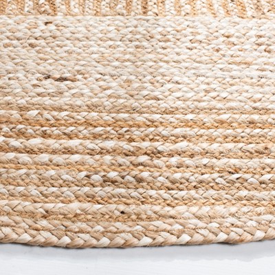 Ivory Geometric Round Hand-Woven Jute Area Rug - 6'