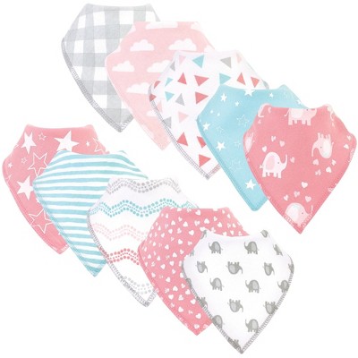 Luvable Friends Baby Girl Cotton Fleece Bandana Bibs, Girl Basic Elephant, One Size