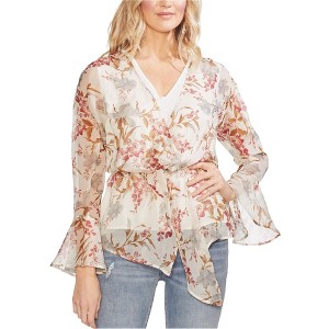 Vince Camuto Womens Flutter Cuff Floral Peplum Blouse - 1 of 1