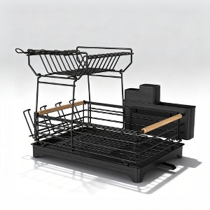 Fortune Candy 15.4'' Tall Dish Drying Rack with Bamboo Handle, 2-Tier Drying Rack for Apartments, Dorms, and Kitchens - 1 of 4