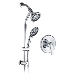 PROOX 7-Spray Patterns with 5 in. Wall Mount Dual Shower Heads with Drill Free Slide Bar and Valve - 1 of 4