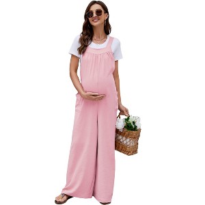 Clearlove Maternity Jumpsuit Women's Casual Sleeveless Tie Loose Jumpsuit With Pockets - 1 of 4