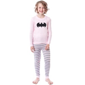 DC Comics Girls' Child Batman Bat Logo Symbol Superhero Sleep Pajama Set Pink - 1 of 3