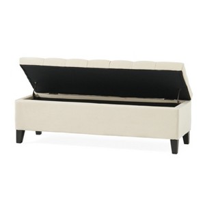 TiramisuBest Diamond-Stitched Storage Ottoman,Beige Fabric Footstool with Hidden Storage for Living, Bedroom, or Entryway - 1 of 4