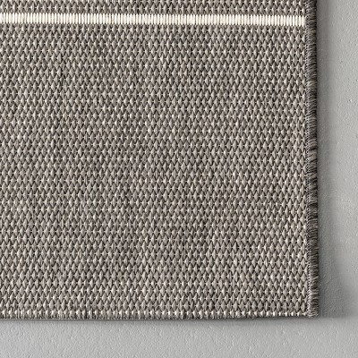 Modern Striped Gray Synthetic 64" Rectangular Easy-Care Rug