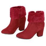 Allegra K Women's Christmas Faux Fur Chunky Heel Ankle Boots