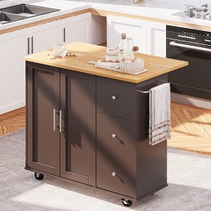 Celebalcony 39.8" W Kitchen Island Cart on Wheels Rolling Portable Dining Room Serving Utility Carts Mobile Movable with Drawers Cabinet - 1 of 4