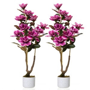 EcoSummer 2 Pack 37" Artificial Magnolia Tree with Pink Flowers and Green Leaves, Indoor Potted Faux Magnolia Plant for Home Office Decor - 1 of 4