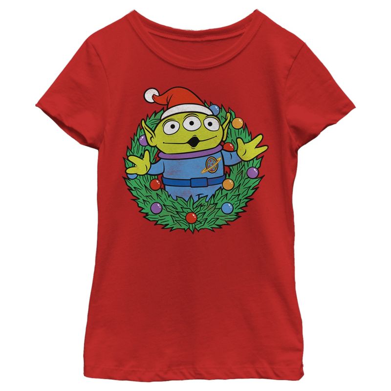 Girl's Toy Story Christmas Alien Wreath T-Shirt, 1 of 5
