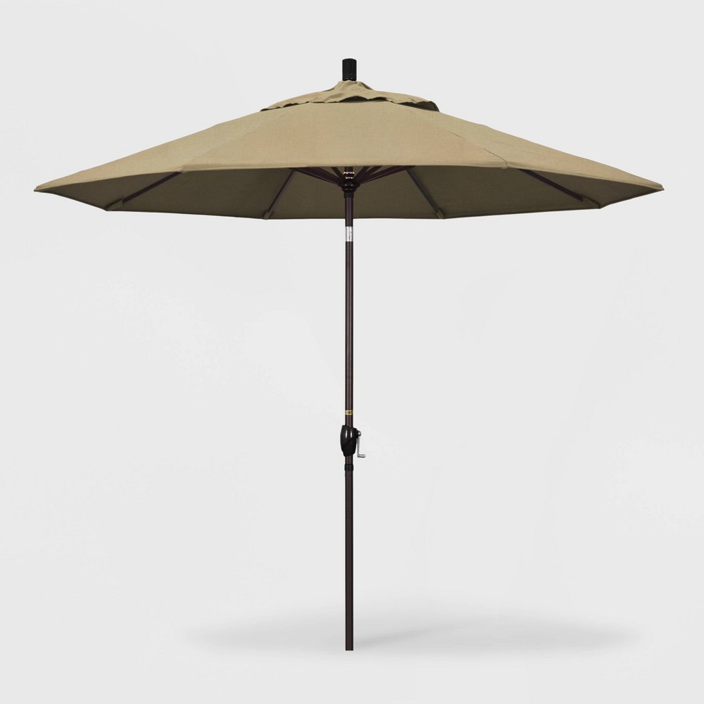 9' Pacific Trail Patio Umbrella Push Button Tilt Crank Lift - Sunbrella Heather Beige - California Umbrella