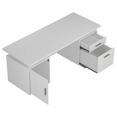 High Gloss White Executive Desk with Filing Cabinet