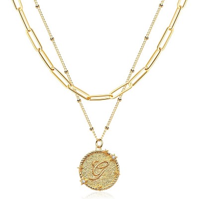 Dainty Layered Initial Necklaces for Women,14K Gold Plated Adjustable Paperclip Chain Necklace Personalized Engraved Letter Pendant Choker Necklace