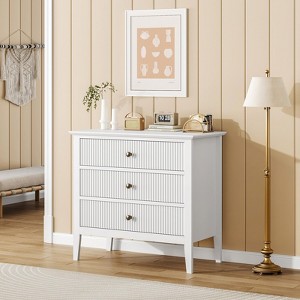 3 Drawer Fluted Dresser, Wide Wood Chest of Drawers with Metal Legs, Modern Storage Organizer with Anti-Tip for Bedroom, Living Room, Entryway - 1 of 4