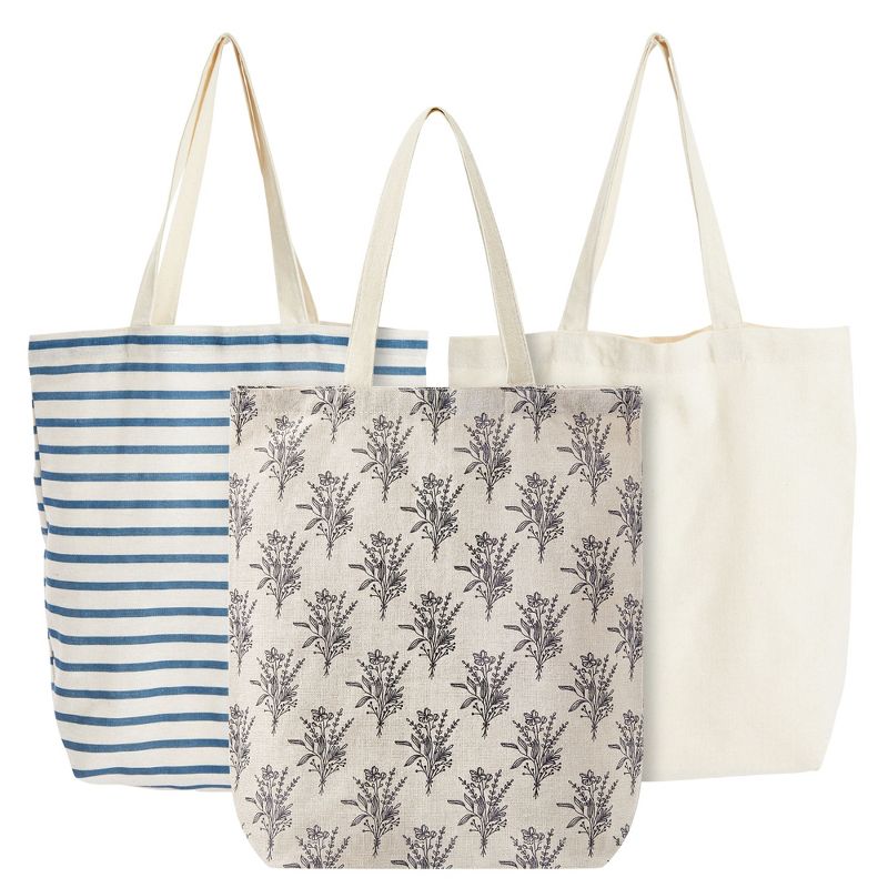 3 Pack of Reusable Canvas Tote Bags for Grocery Shopping (3 Designs, Small, 15x16.5 in), 1 of 9