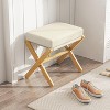 Bamboo folding footstool with bamboo X-legs and seat cushion, suitable for bedroom and living room use - 2 of 4