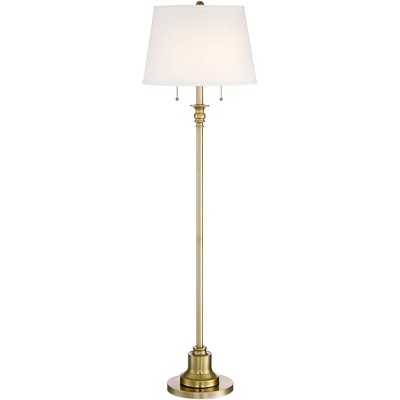 360 Lighting Traditional Floor Lamp Brushed Antique Brass Metal Off White Linen Fabric Drum Shade for Living Room Reading Bedroom