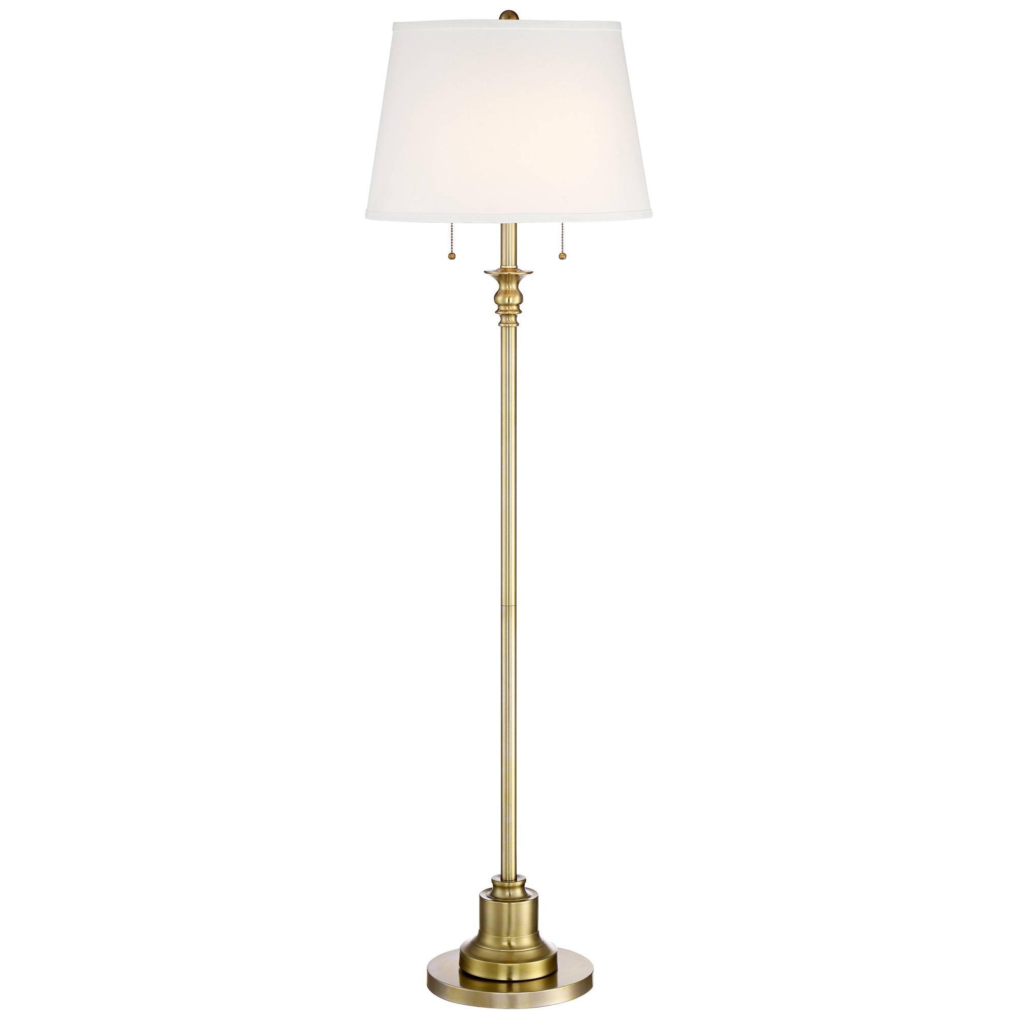 360 Lighting Spenser Vintage Floor Lamp 58" Tall Brushed Antique Brass Metal Off White Linen Drum Shade for Living Room Bedroom Office House Home