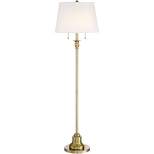 360 Lighting Traditional Floor Lamp 58" Tall Brushed Antique Brass Metal Off White Linen Fabric Drum Shade for Living Room Reading Bedroom