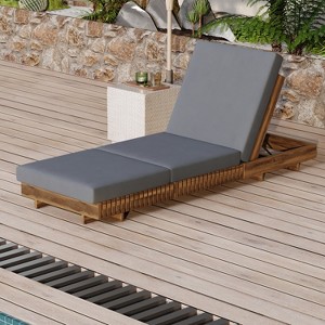 Christopher Knight Home Debra Outdoor 6-Position Adjustable Acacia Wood Chaise Lounge with Cushion - 1 of 4