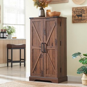 SinCiDo Farmhouse Kitchen Pantry with Barn Doors and Adjustable Shelves, 47″ Storage Cabinet, Rustic Wood Cupboard for Kitchen - 1 of 4