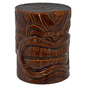 Sunnydaze Tropical Wood-Look Tiki Head Decorative Ceramic Garden Stool - 17" - 1 of 4