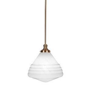 Toltec Lighting Juno 1 - Light Pendant in  New Aged Brass with 14" White Marble Shade - 1 of 1