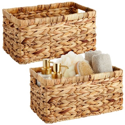 Juvale 2-Pack Storage Basket with Lids - Wicker Shelf Baskets for Bathroom  Organization, Kitchen Counter, and Home Décor (2 Sizes)