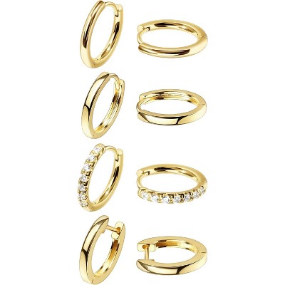 Small Gold Huggie Hoop Earrings Set for Women Men Hypoallergenic 14K Plated Stack Cartilage Earrings, Multiple Piercing